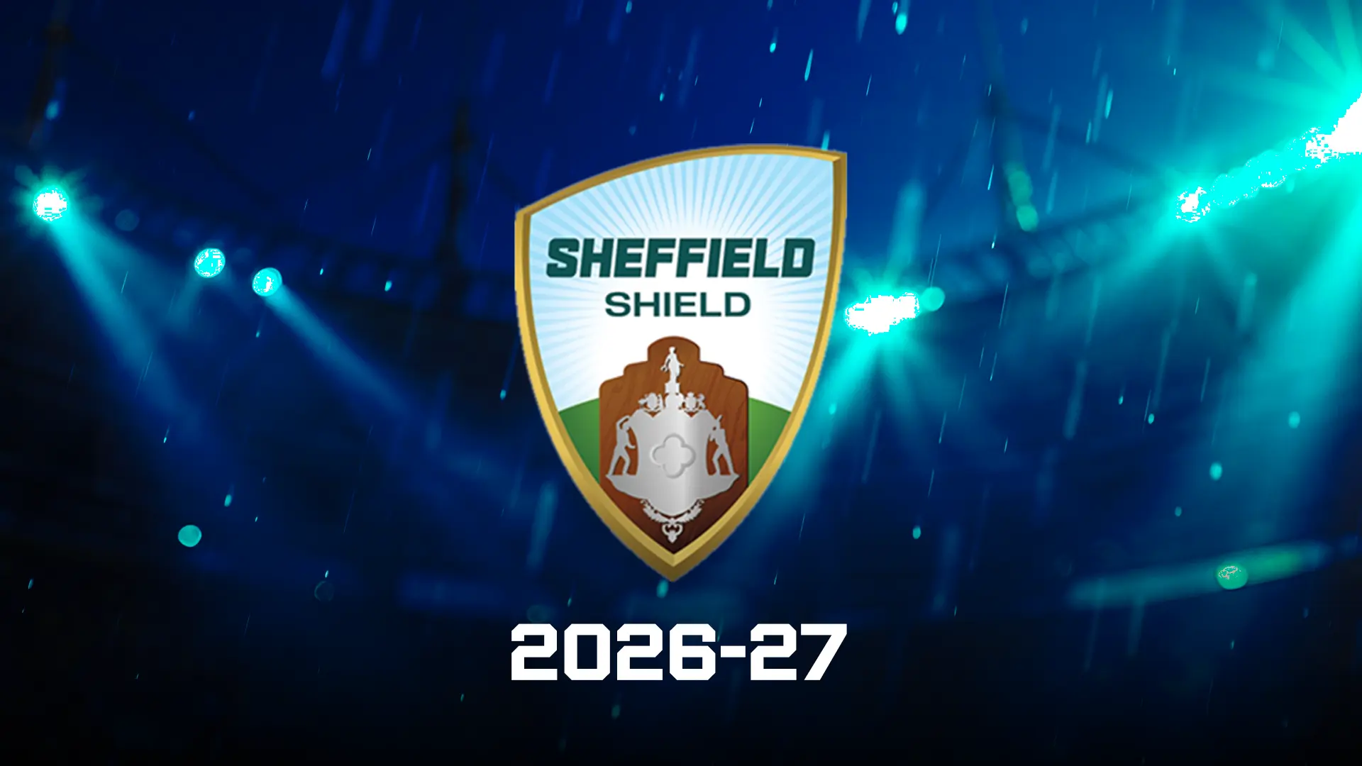 Sheffield Shield logo and 2026-27 season label against a blue stadium background