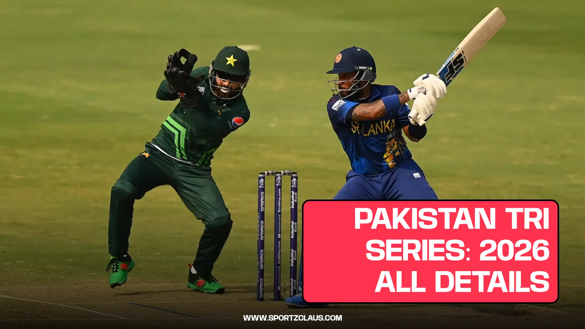 Pakistan ODI tri-series 2026 guide graphic showing a Sri Lanka batter and Pakistan wicketkeeper