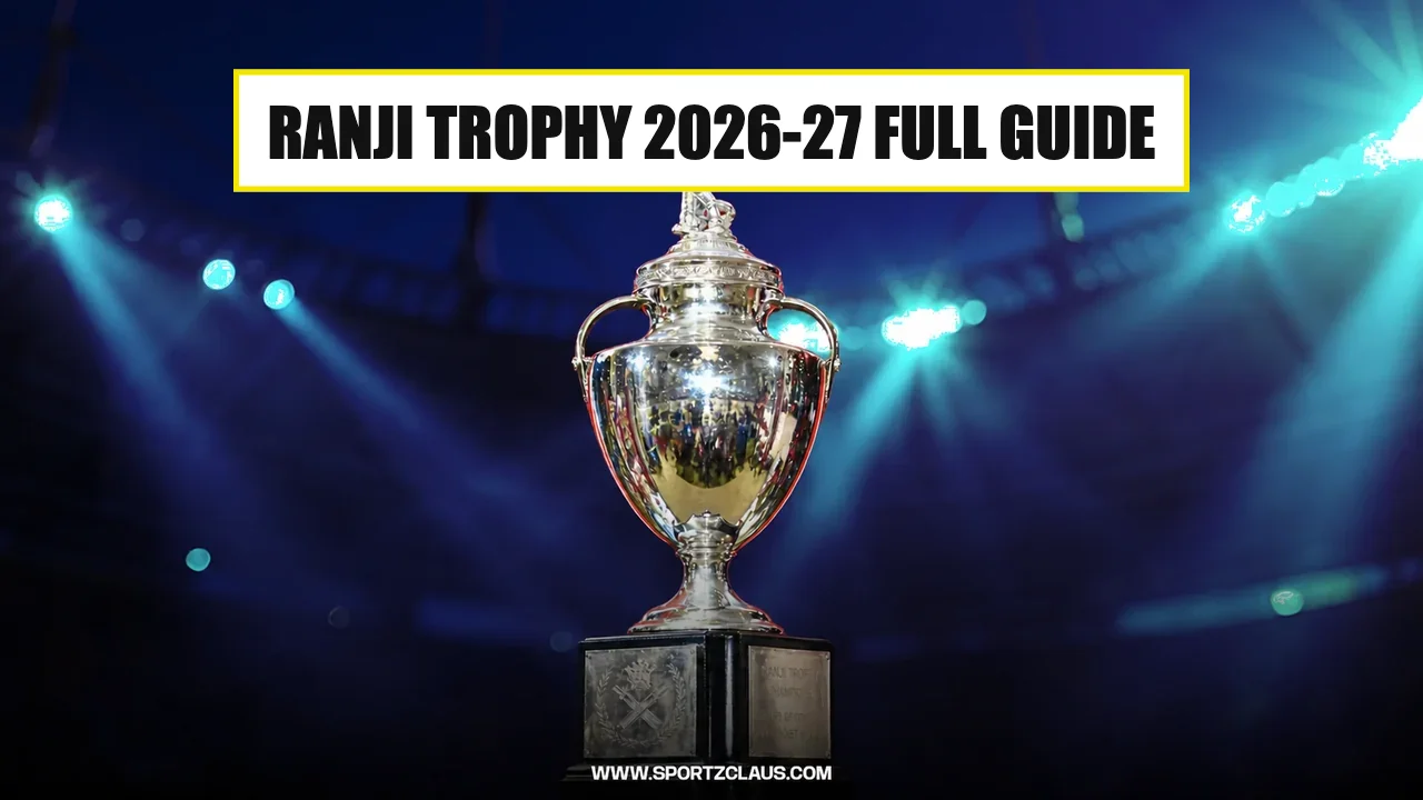 The Ranji Trophy under stadium lights with the words Ranji Trophy 2026-27 Full Guide